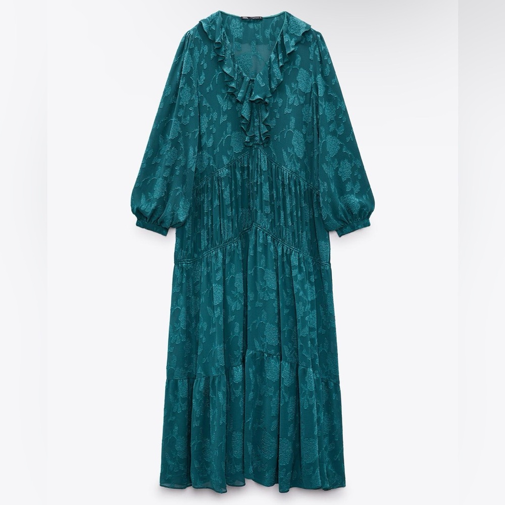 Zara Ruffled Long Jaquard Dress